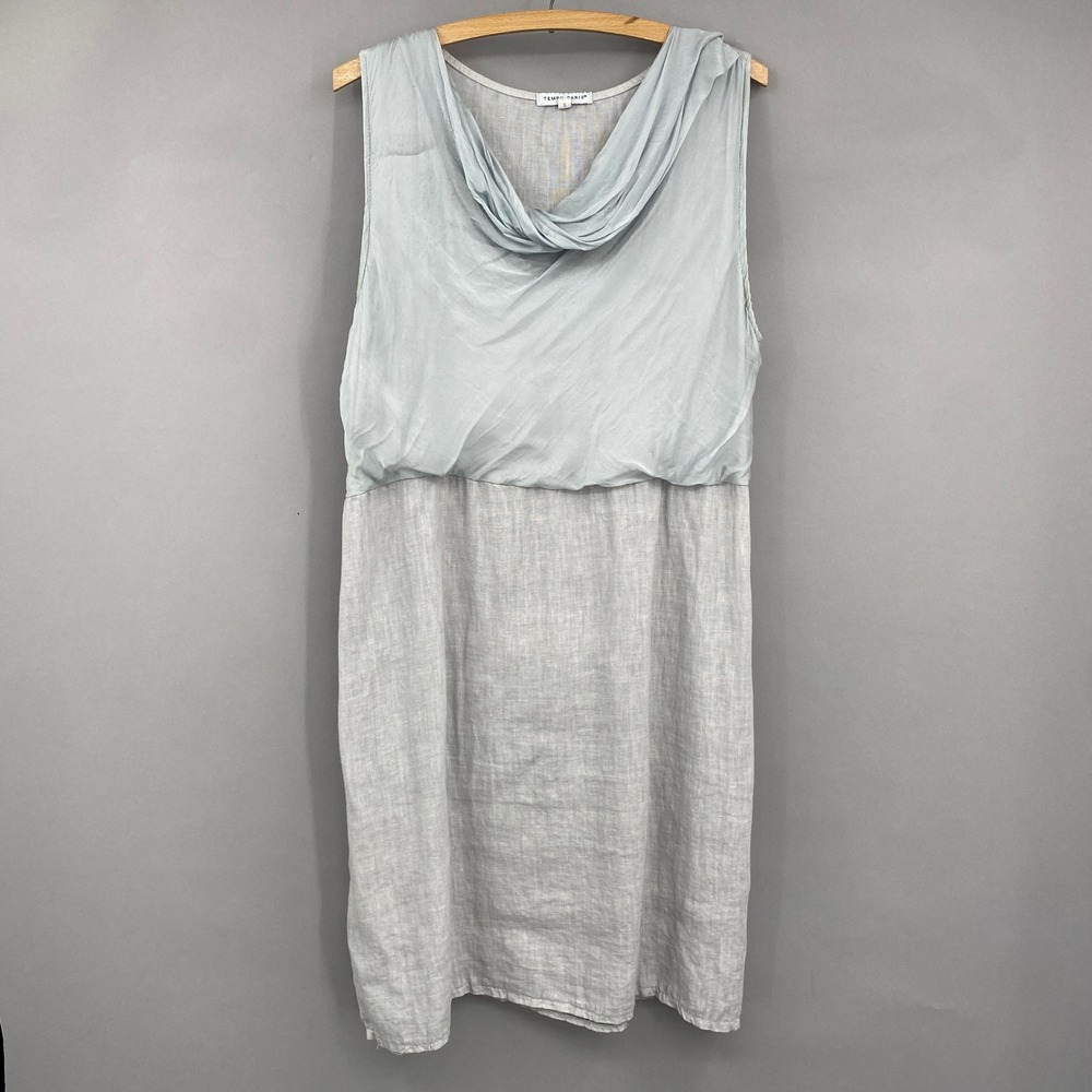 Tempo Paris Linen Draped Cowl Neck Midi Dress Womens Size S Made in Italy Grey